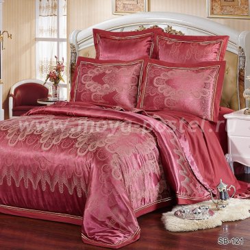 Бордовое постельное белье из жаккарда Kingsilk SB-121-4, семейное в интернет-магазине Моя постель